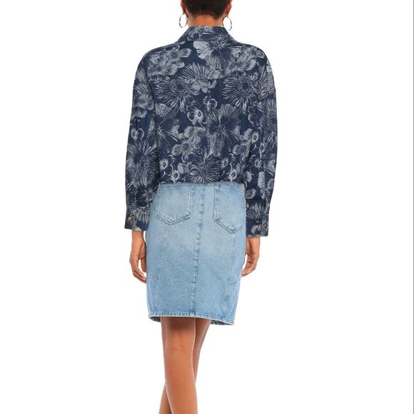 CARLA G. floral design blue denim long sleeves jean jacket - Picture 3 of 14